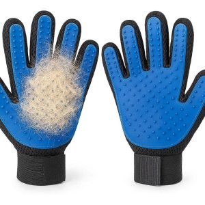 Efficient Five Finger Pet Grooming Gloves For Double Coated Breeds Safe Shedding Control