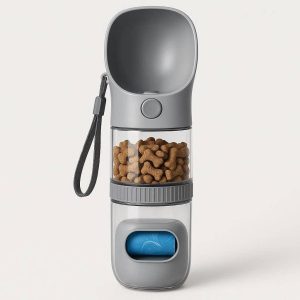 Multifunctional Pet Travel Water Bottle With Food Treat Container Container And Waste Bag Dispenser